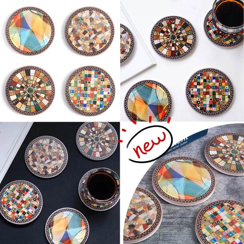 Ceramic Cup Coaster Terrazzo Marble Coffee Drinks Wooden Table Mat Non-slip Placemat Holder Heat Insulation Pad Home Decoration