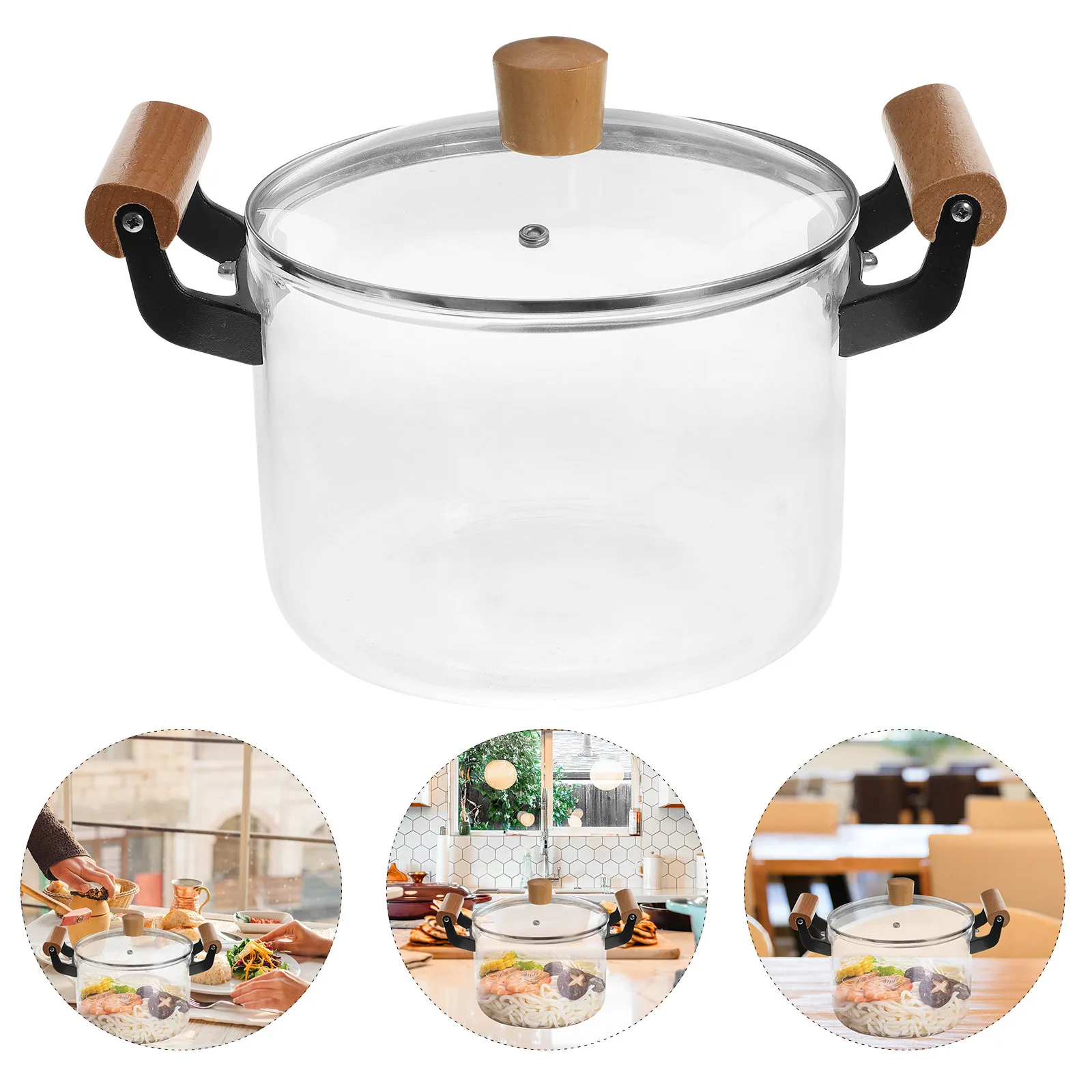 

Kitchen Glass Soup Pot Double Handles Stove Cooking Pot Heat Resistant Clear Glass Cooking Pan for Home Restaurant Use