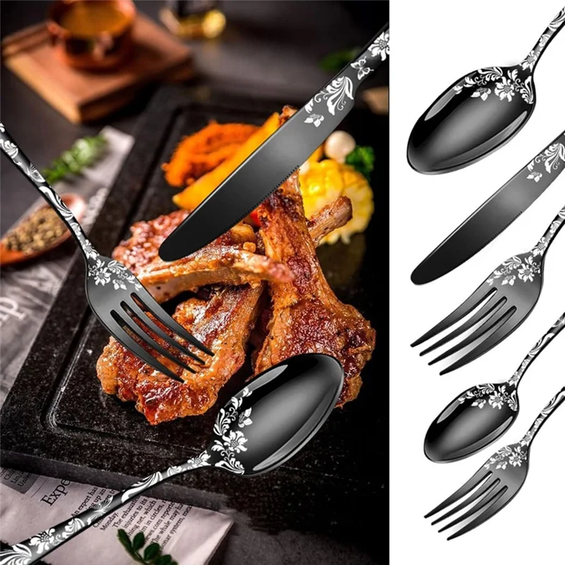

stainless steel cutlery20-Piece Set, Stainless Steel Silverware Cutlery Set for 4, Unique Pattern Design, Includes Dinner Knives