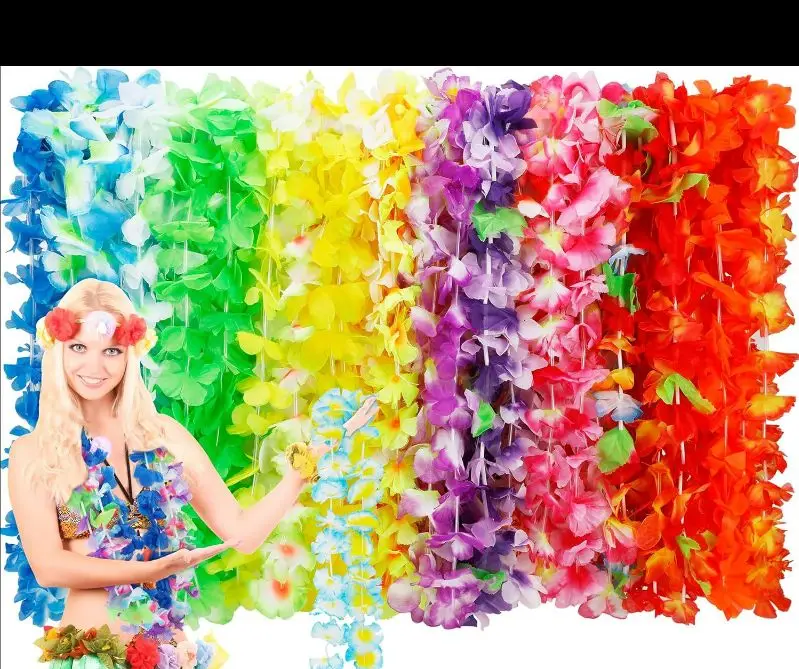 

Leis for Luau Party, гавайские украшения Leis, шелковое ожерелье с цветком, красочный тропический гавайский объемный декор для танцевальной вечеринки Hula