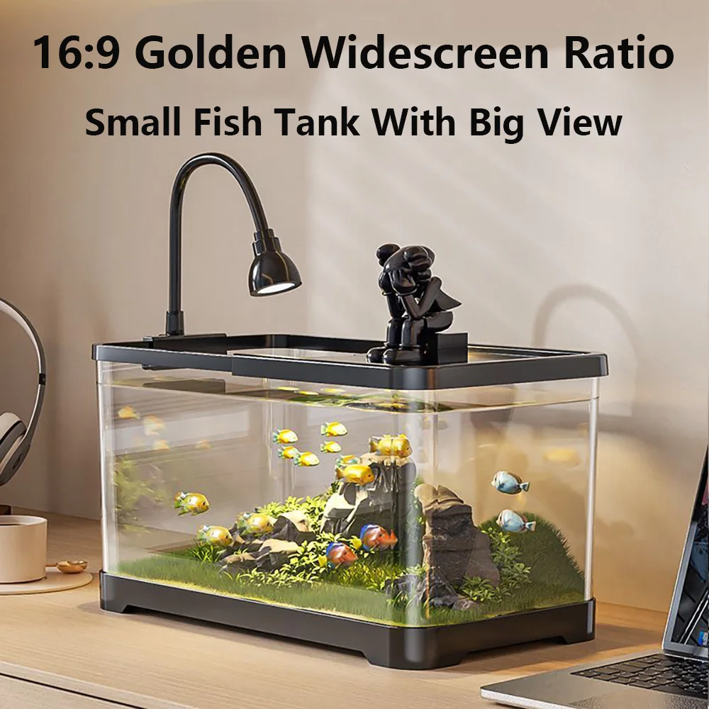 4K HD Aquarium High Quality Transparent Fish Tank Landscaping Box Office Decoration With Water Plant Lamp Ecological Fish Tank