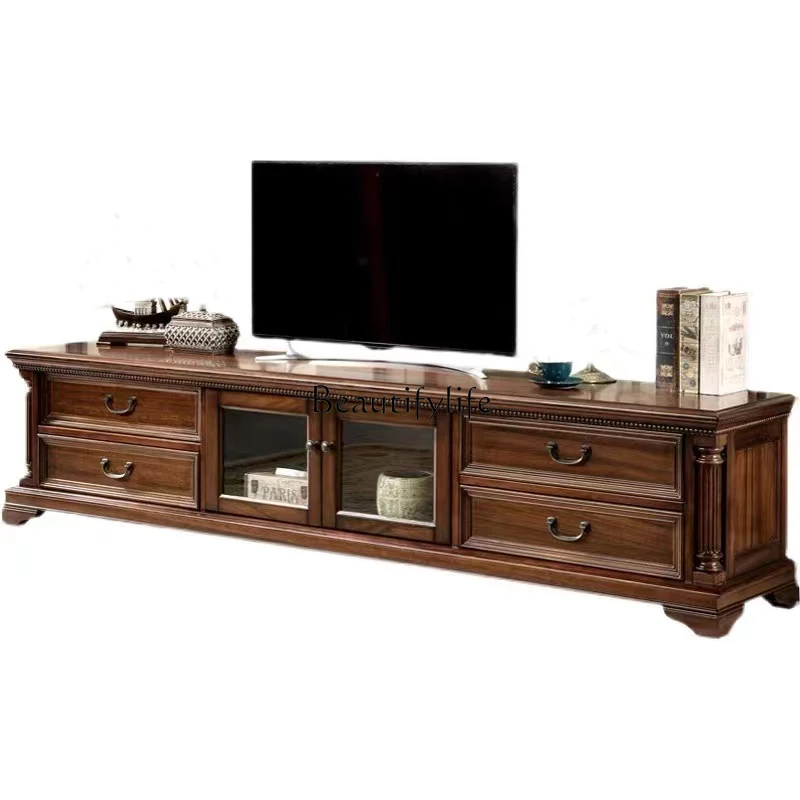 

All solid wood TV cabinet living room simple furniture low storage cabinet