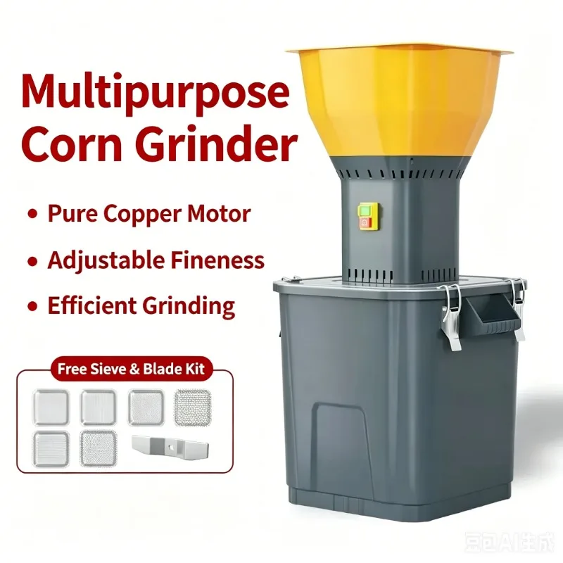 BB 220V Small Multipurpose Electric Corn Grinder, Household Grain Mill for Chicken Livestock Feed & Small Farm Breeding