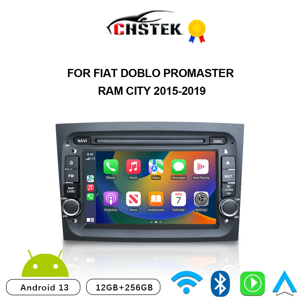 CHSTEK Car Radio Android 13 Carplay For Fiat Doblo Ram ProMaster City 2015-2019 Bluetooth Navigation WIFI 4G Multimedia Stereo