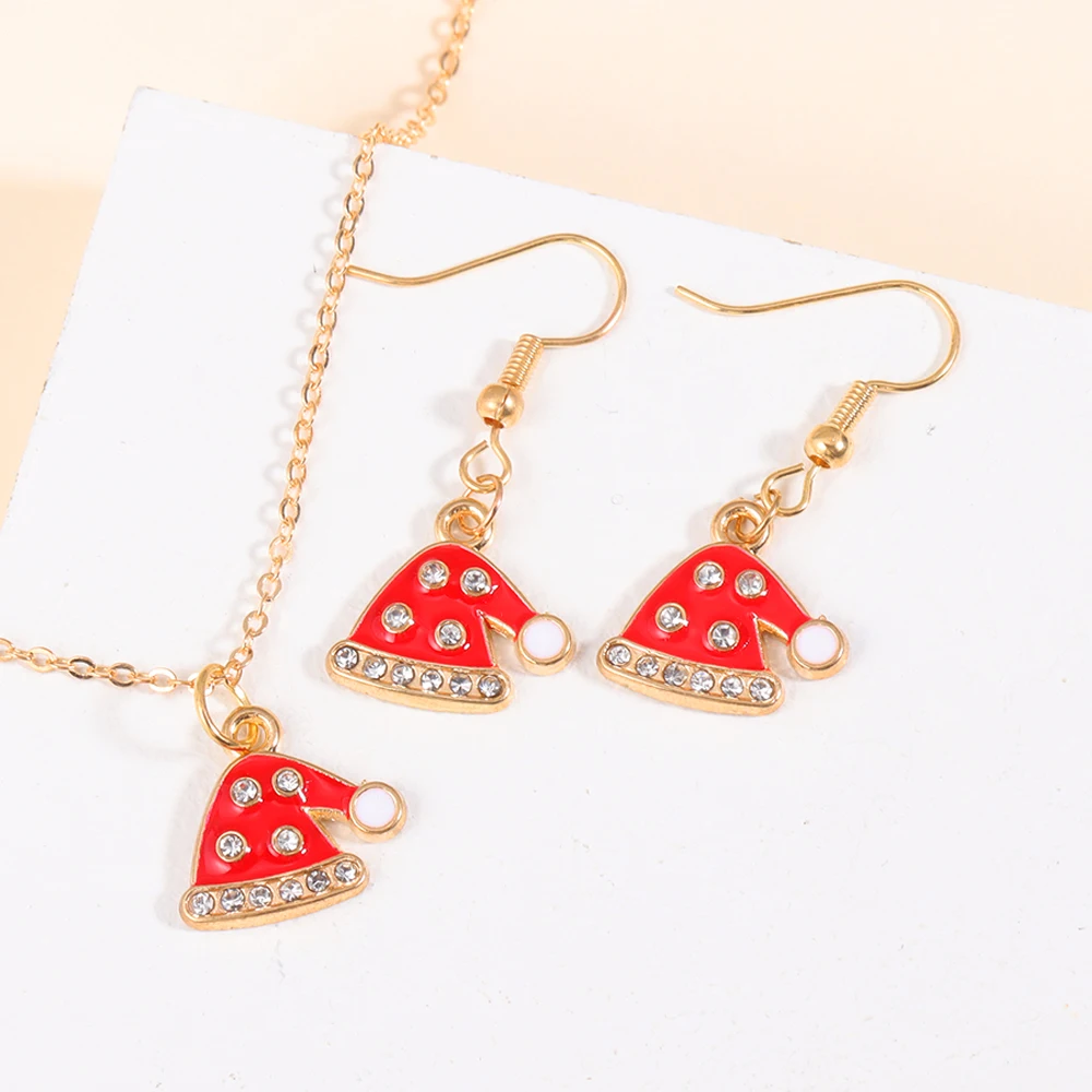 1 Set Fashion Sweet Jewelry Set Gloves Hat Bell Gift Box Necklace Earring Sets For Women Girl Party Jewelry Christmas Gifts