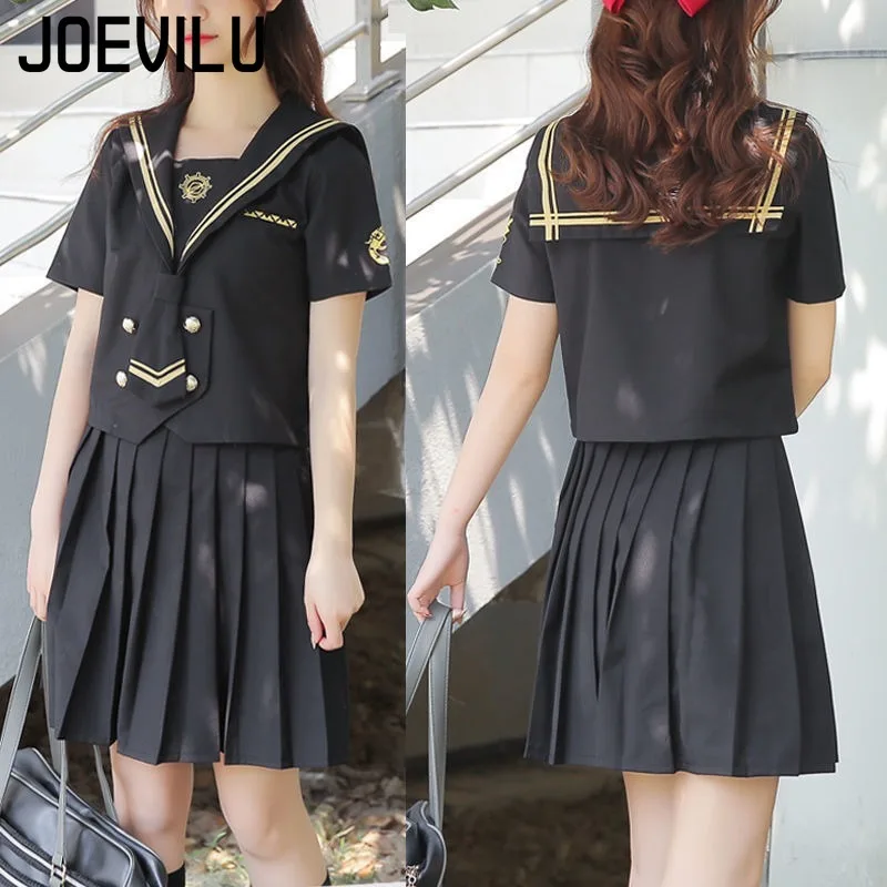 

Japanese Jk Uniform Wind Sailor Uniform Short-sleeved Top Women's High-waisted Thin Pleated Skirt Ageing Sweet Two-piece Set