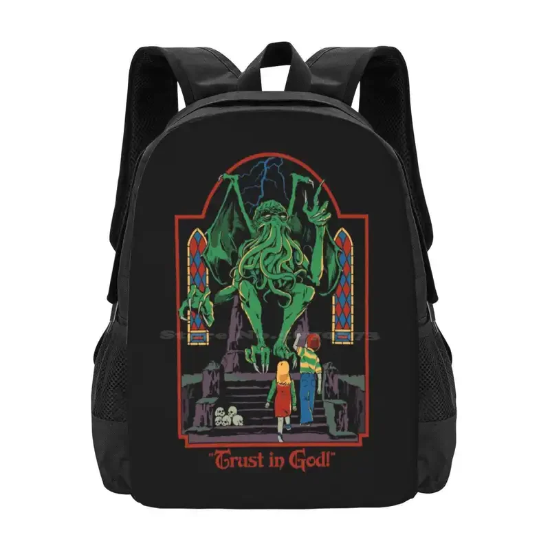 Trust In God Hot Sale Schoolbag Backpack Fashion Bags Retro Vintage Horror Cthulhu Lovecraft Religion Nostalgia Gods Ancient