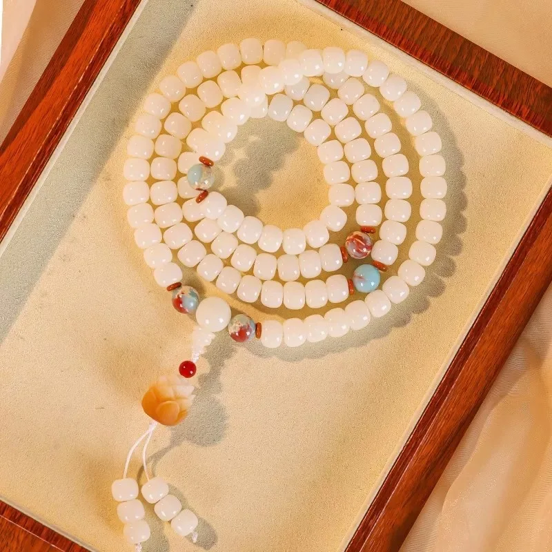 

White Bodhi Root 108 Beads Original Design Bodhi Root Multi Wrap Bracelet Prayer Beads For Men And Women Necklace Luck Fortune