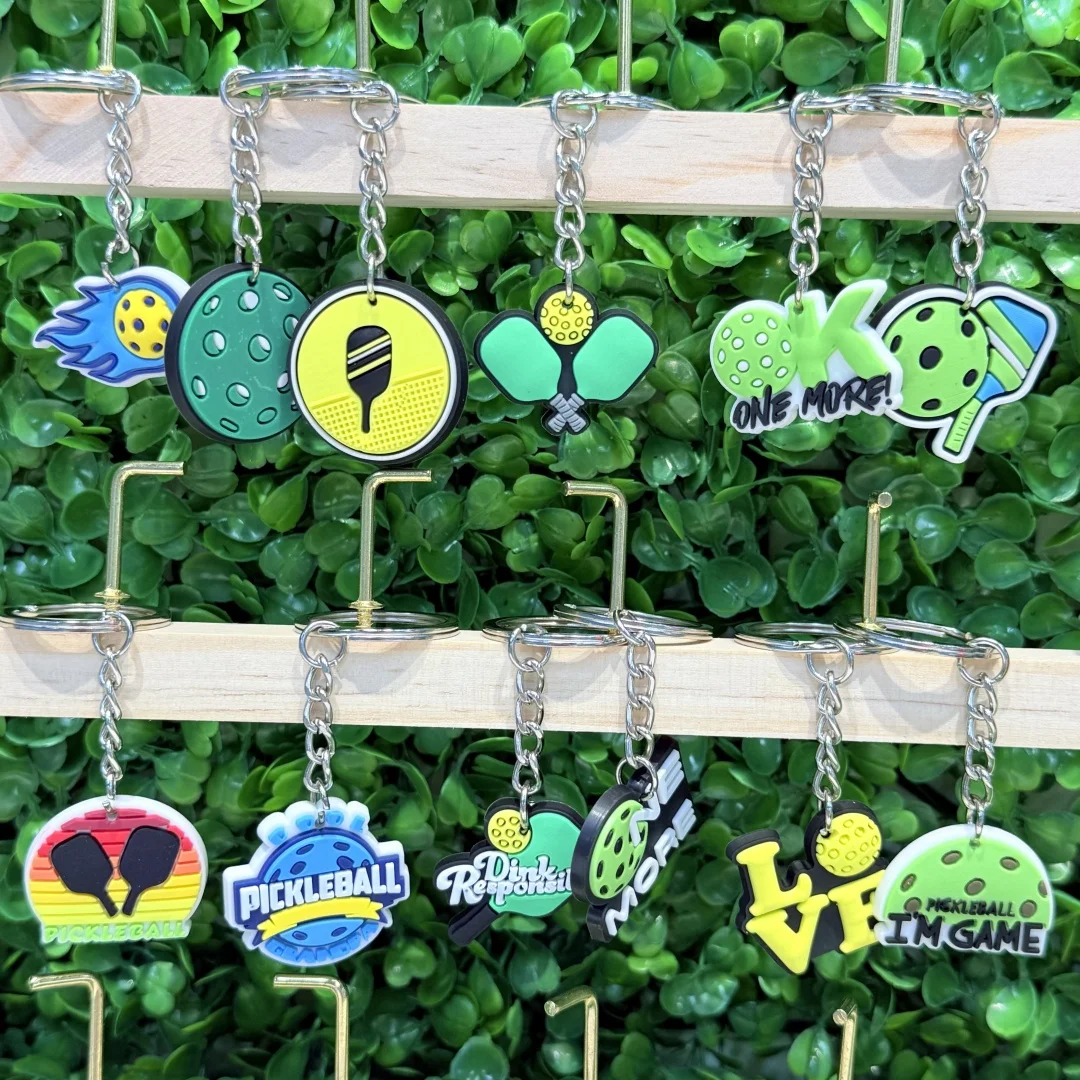 1-12Pcs Pickleball Social Club PVC Car Keyring Accessories Summer Sunhat Key Chain Sports Handbag Hanging
