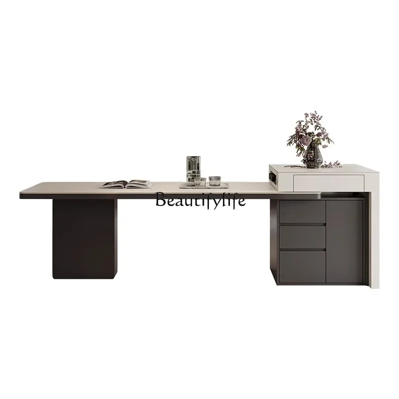 

FG44Shimadai dining table integrated retractable Italian minimalist mid-island rock slab dining table and chairs