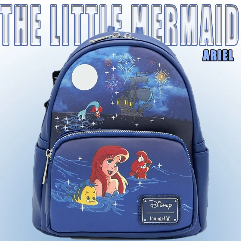 Disney Loungefly La Sirenita Ariel personajes de dibujos animados lámpara Led periférica mochila de doble hombro bolso chico lindo regalo