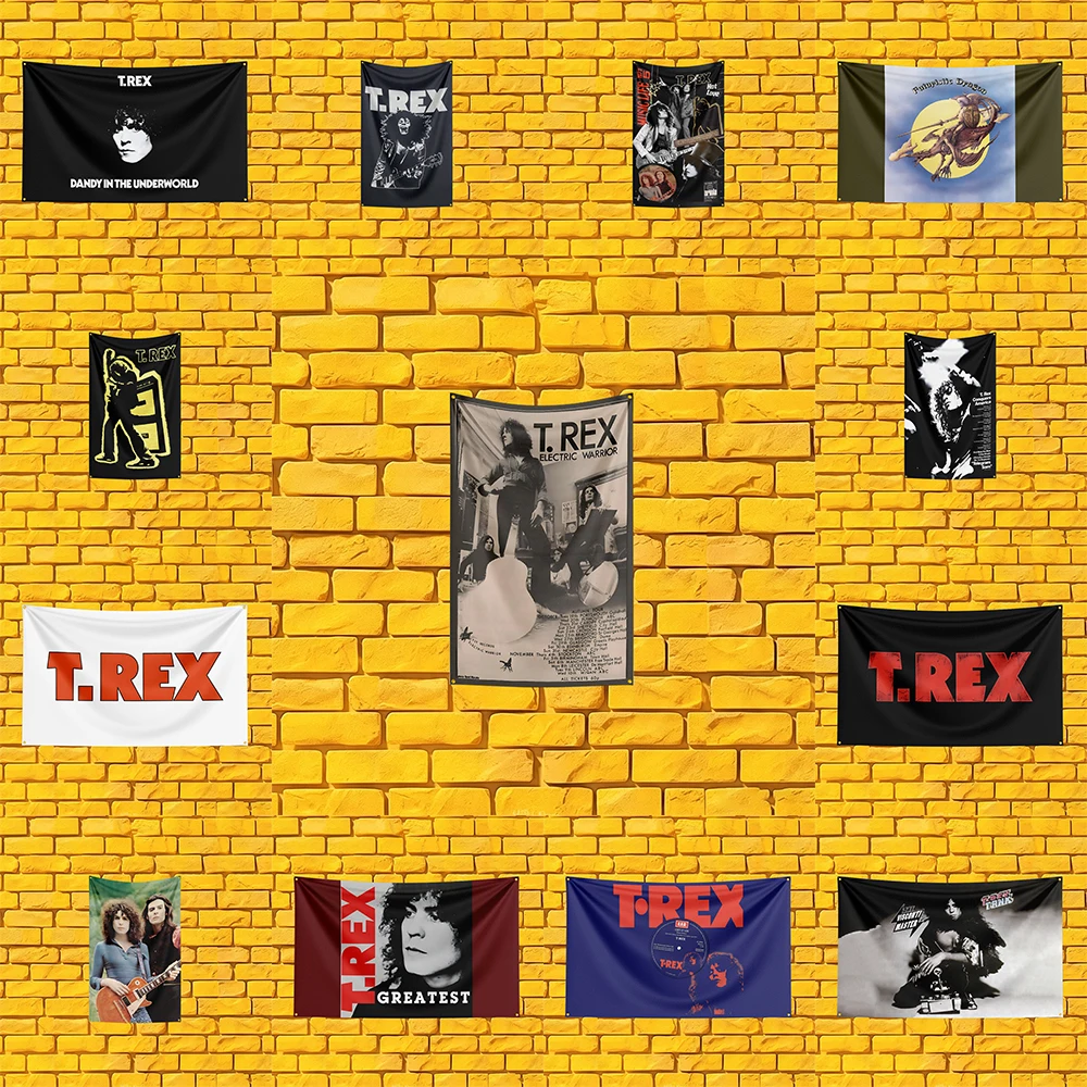T. Rex Inspired Rock Band Flag 3x5 FT Polyester Banner For Man Cave Wall Decor Fan Gift