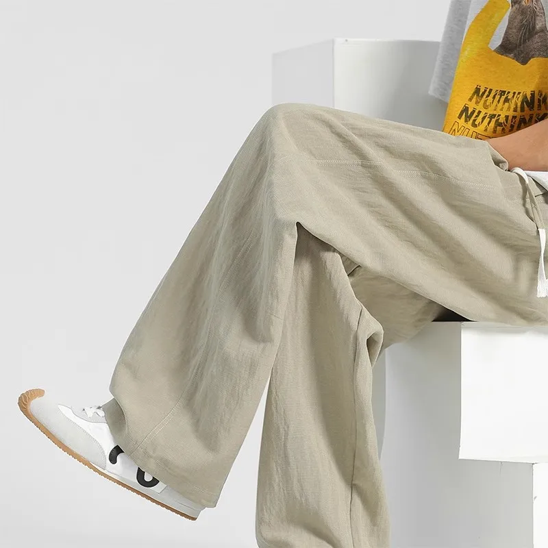 Pants Men's Large Size Trousers Casual Solid Color Pants Versatile Straight Wide Leg Loose Breathable Men's Casual Pants