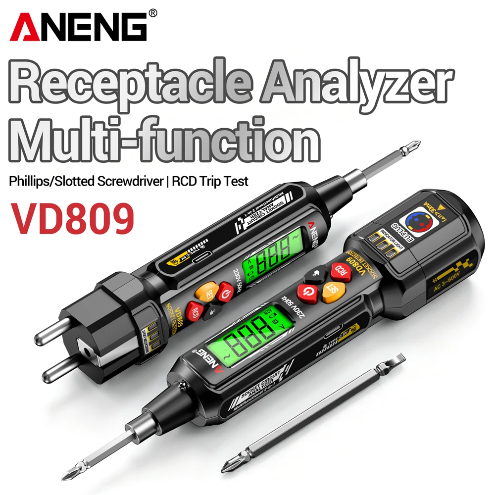 ANENG VD809 Non-Contact Voltage Tester Pen 30~1000V AC NCV Detector Socket Polarity Test Continuity Rechargeable Electrical Test