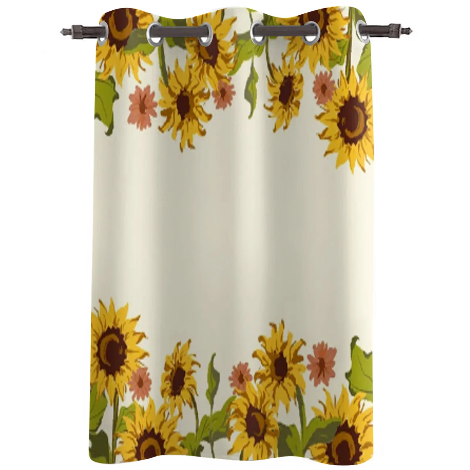 Sunflowers Pattern Vintage Beige Print Kitchen Curtain Window Treatment Living Room Office Decor Drape for Kid's Home Bedroom