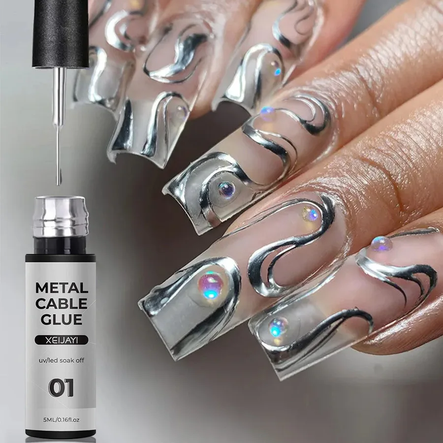 Pintura metálica Nail Gel Liner Polish, Construir na escova fina, Soak Off, LED UV, Espelho brilhante, Gel de desenho brilhante, 5ml