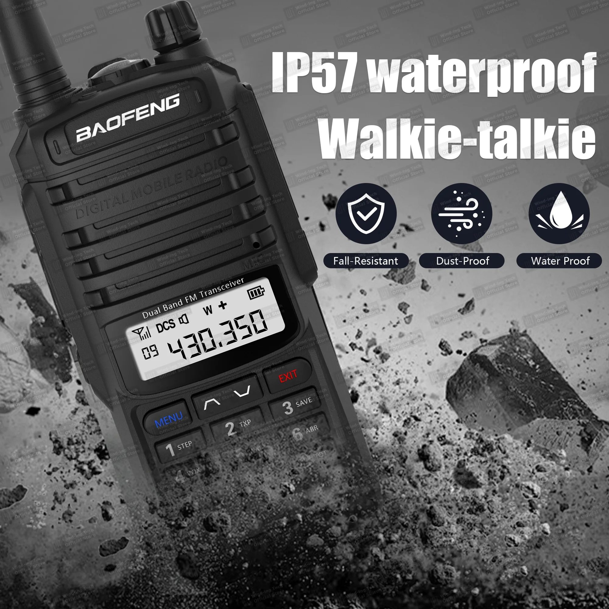 Baofeng BF-1907 اسلكية تخاطب FM ثنائي النطاق IP57 مقاوم للماء VOX مصباح ليد جيب طويلة المدى هام راديو نوع-C شاحن راديو محمول