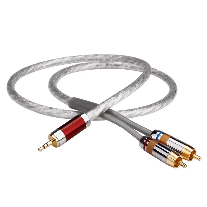 

Silver-plated 3.5mm to 2RCA double lotus, one point and two fever audio cable, mobile phone computer HiFi audio cable