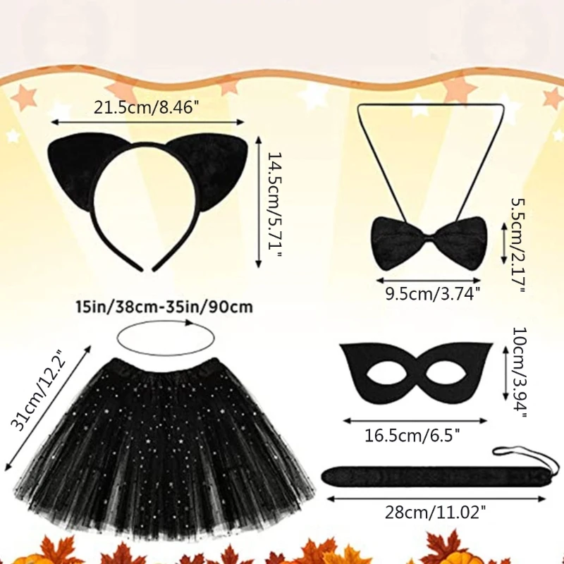 Kitten Cosplay Costume Girls Halloween Costume Set Hair Hoop/Tail Party Supply W3JF