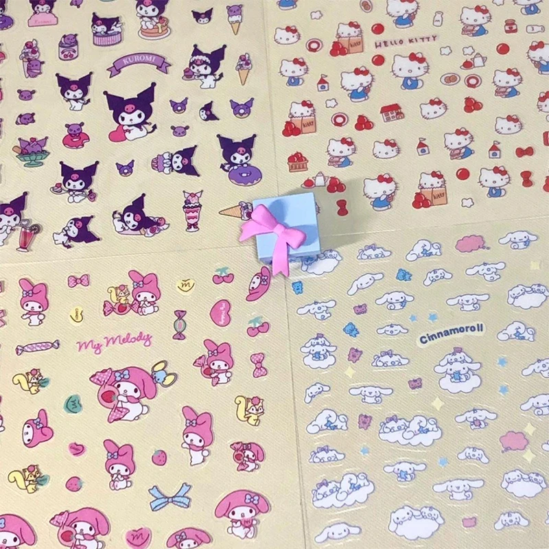 5Pcs Hello Kitty Y2K Anime Kawaii Sanrio Transparent Sticker Cute Kuromi My Melody Diy Waterproof Stickers Decoration Kids Gifts