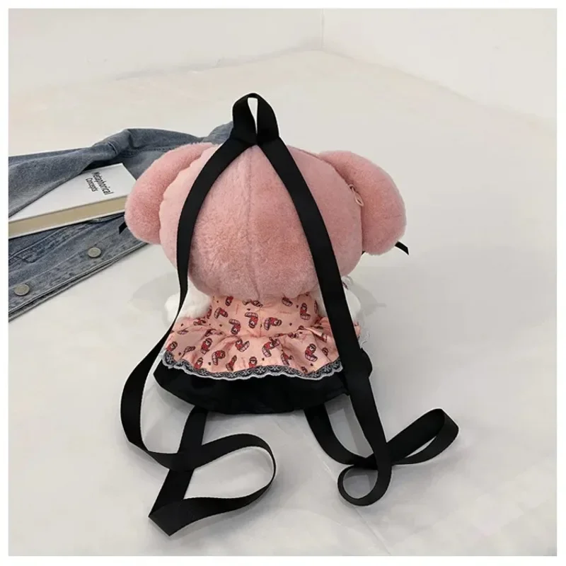 Sanrio Melody Kuromi Furry Handbags Cartoon Anime Lovely Schoolbag Backpacks Stuffed Animal Doll Toys Lolita Style Plush Bags