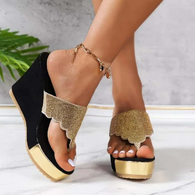 Sandalias De cuña con plataforma para Mujer, chanclas informales De tacón alto, Zapatos De verano, 2024