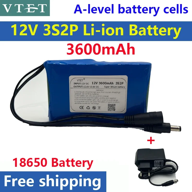 New DC 12V 18650 Battery Pack 6800mAh Rechargeable Batteries 12.6V PCB Lithium Battery Pack Protection Board +12.6V 1A Charger