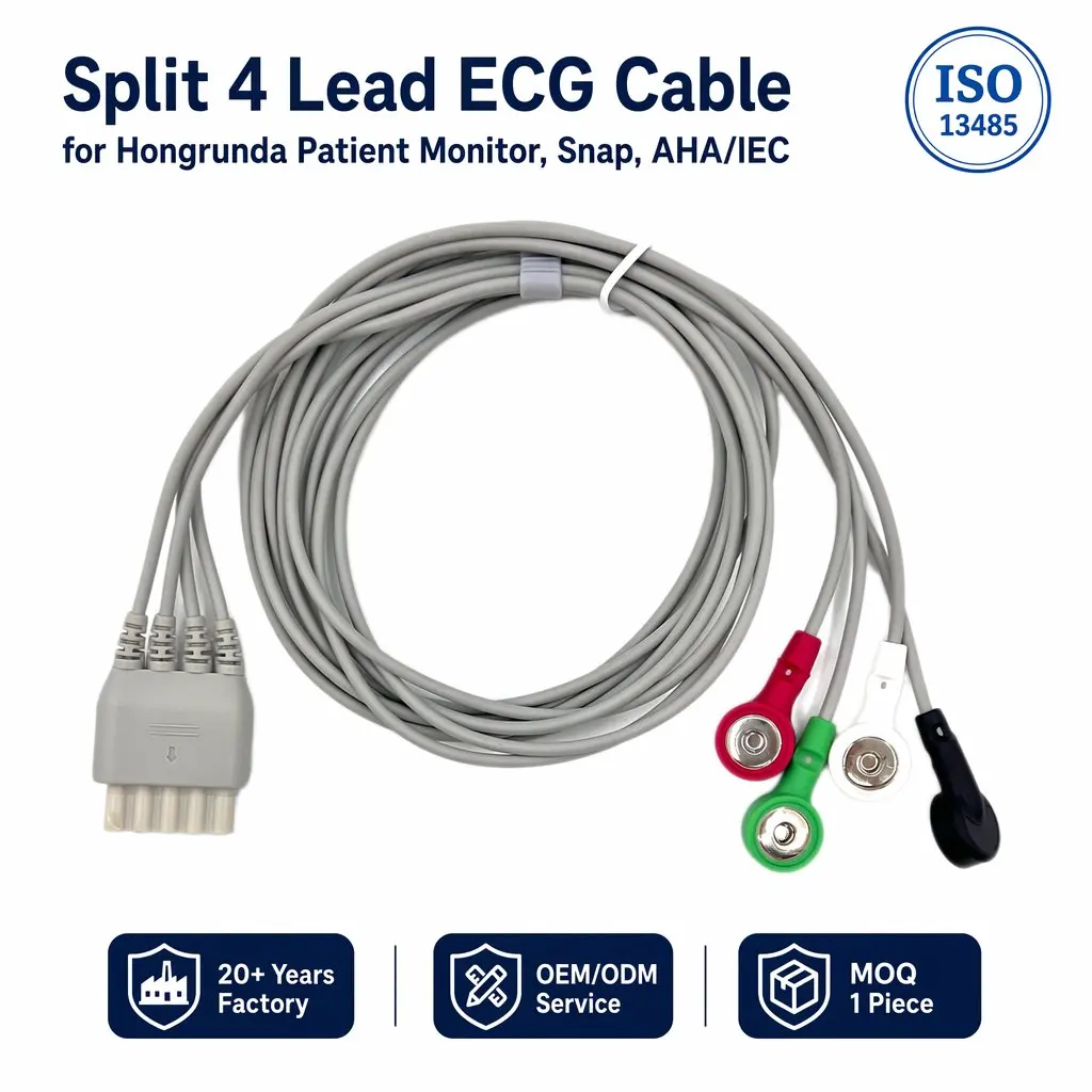 ECG Cable 4-Lead Snap 1.0m AHA IEC - Adult TPU - Model ZH0016