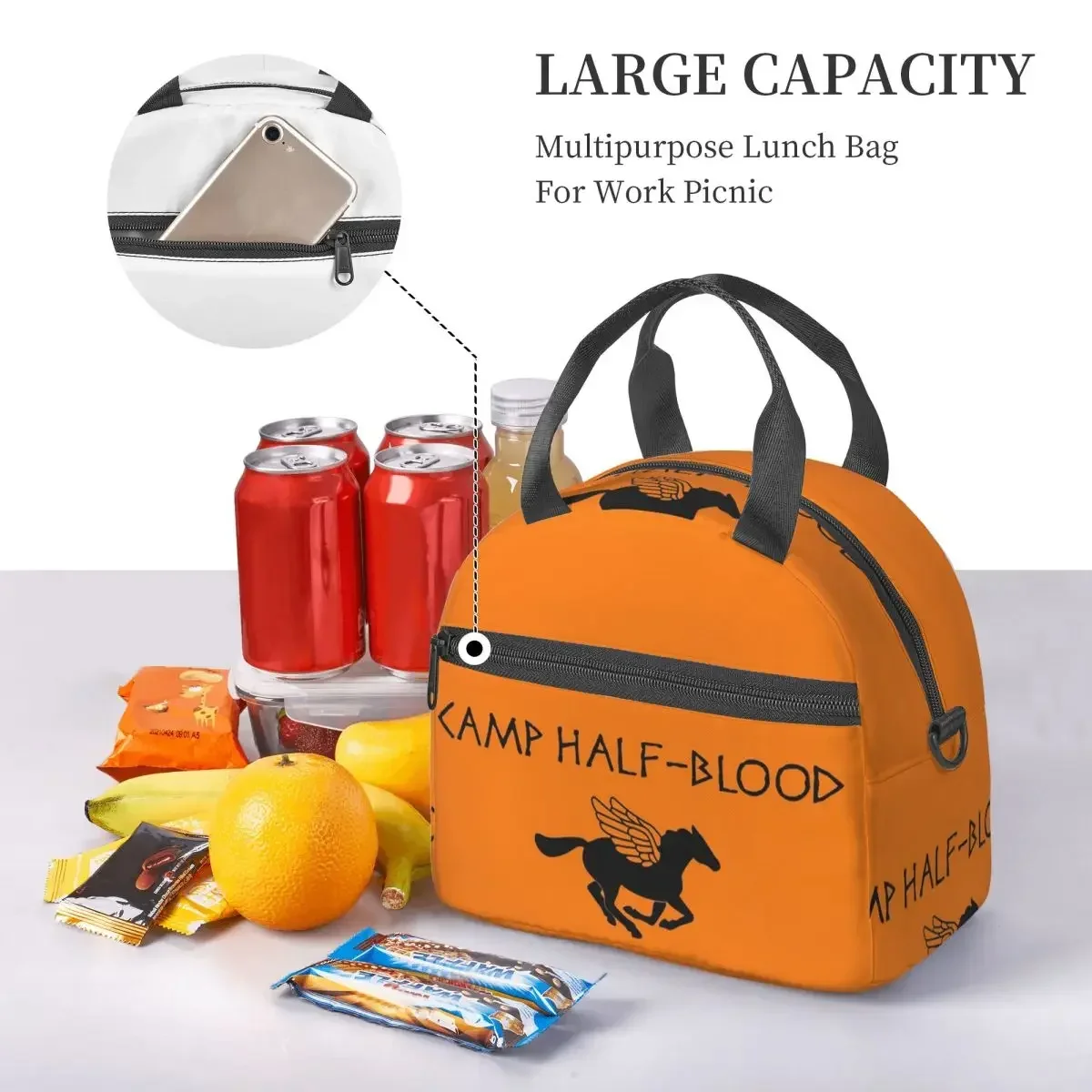 Camp Half-Blood - Percy Jackson Insulated Lunch Bag for Women Bento Storage Food Boxes Leakproof Cooler Thermal Lunch Box Tote