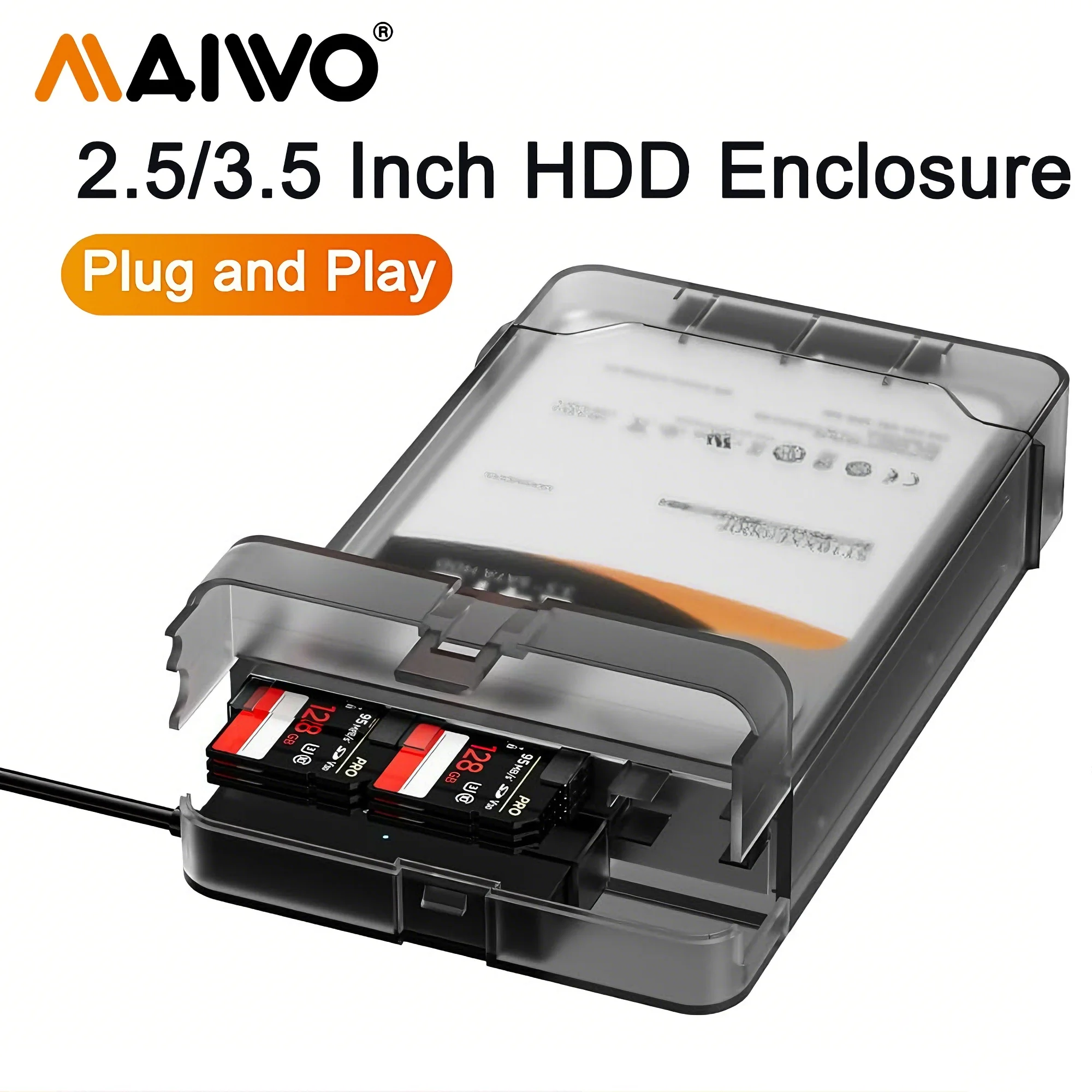 

MAIWO External Hard Drive Enclosure for 3.5 2.5 Inch SATA SSD HDD Adapter 24TB 6Gbps USB3.0 with SD Card Storage + CD Box Reader