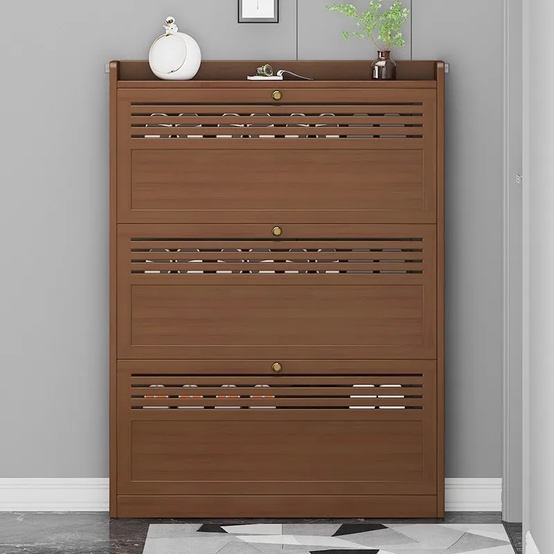 Large capacity bamboo eco-friendly storage shoe rack, deep brown color