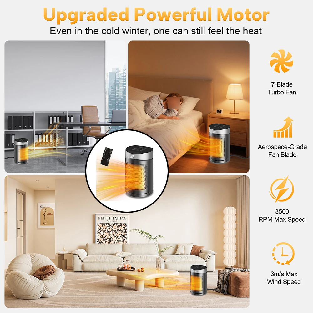 Portable For Smart Heater with 6 Heating Modes Remote Control and Energy Saving Technology for Efficient Warmth