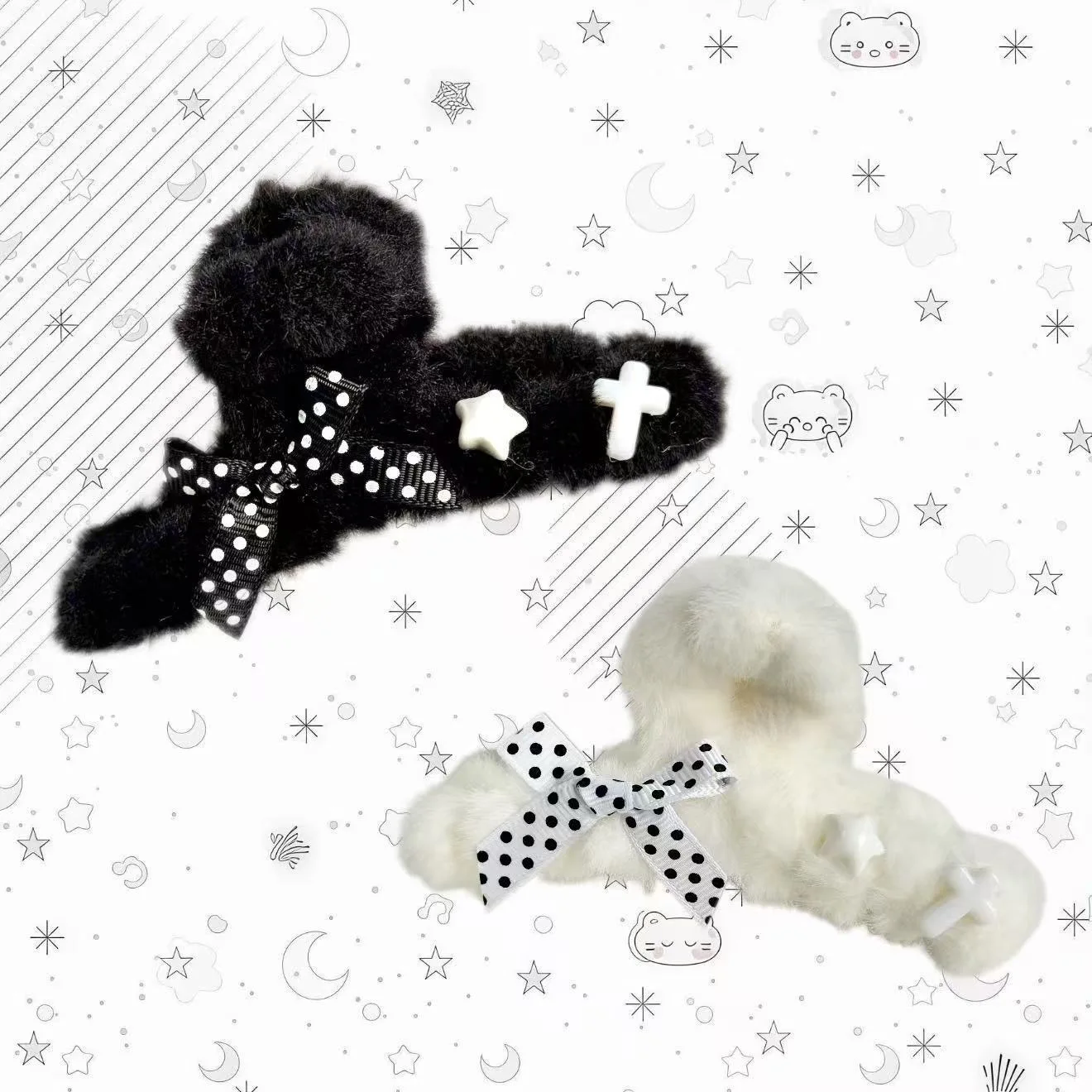 Large hair clip plush Half-up hair clip winter y2k accessories Barrette hair accessory hairpin gothic style JK Japanese style