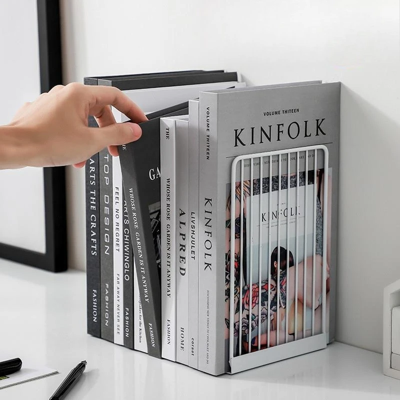 1PC Hollow Iron Book Holder Minimalist Table Organizer Office Home Accessory