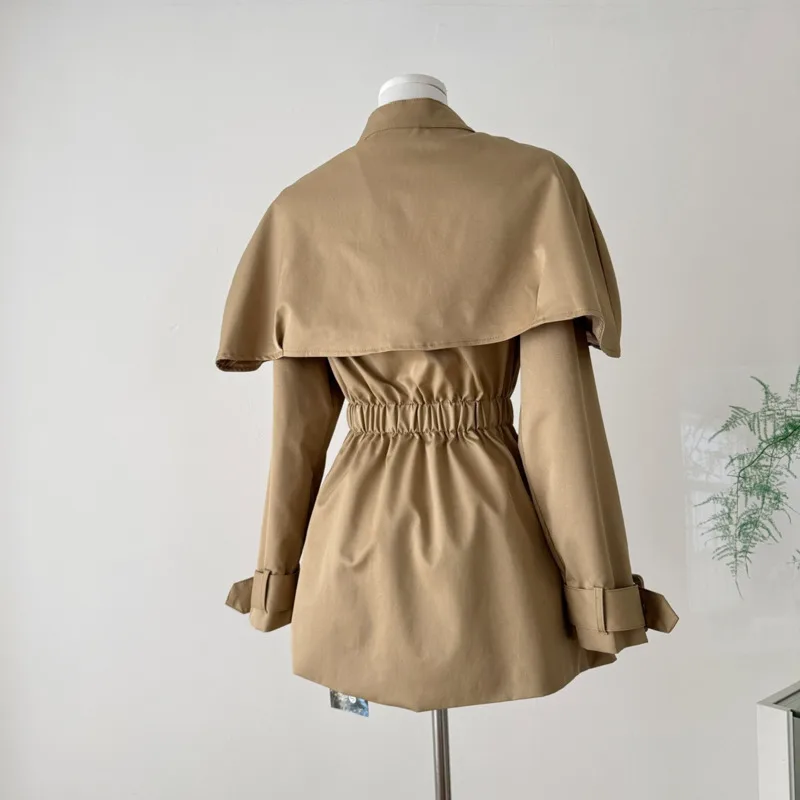 HKSH Herbst Neue Frauen Graben Mantel Zwei-Stück Set Einreiher Taschen Taille Cinching Abnehmbare Cape Koreanische Chic Kleid HK11847