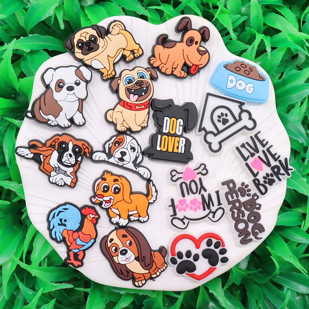 Mix 50 Stuks Pvc Croc Charms Kawaii Dier Hond Liefhebber Persoon Woof Food Live Love Bast Sandalen Schoenen Decoratie Kids Party Xmas Geschenken