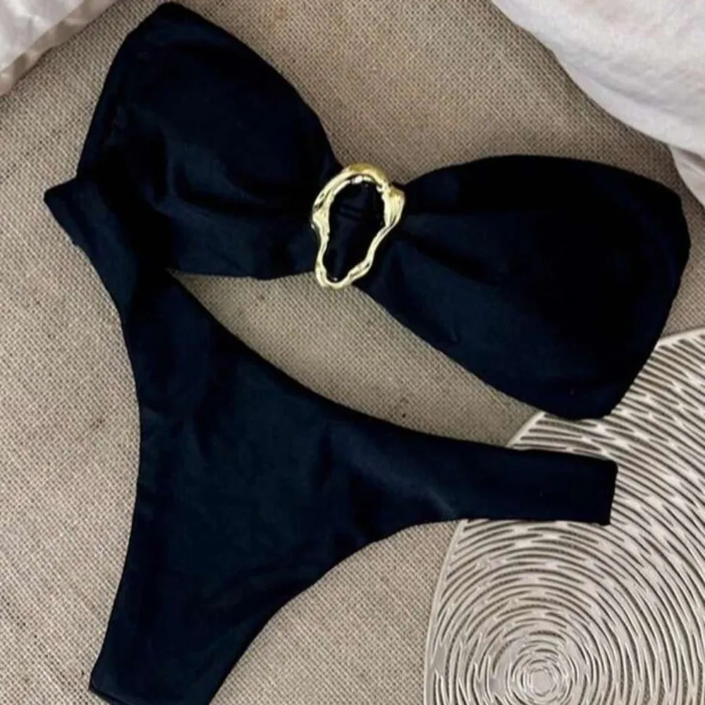 

2Pcs/Set Fashion Summer Beach Bikini Bandeau Casual Bikini Set Push-Up Bathing Suit Beachwear Beach