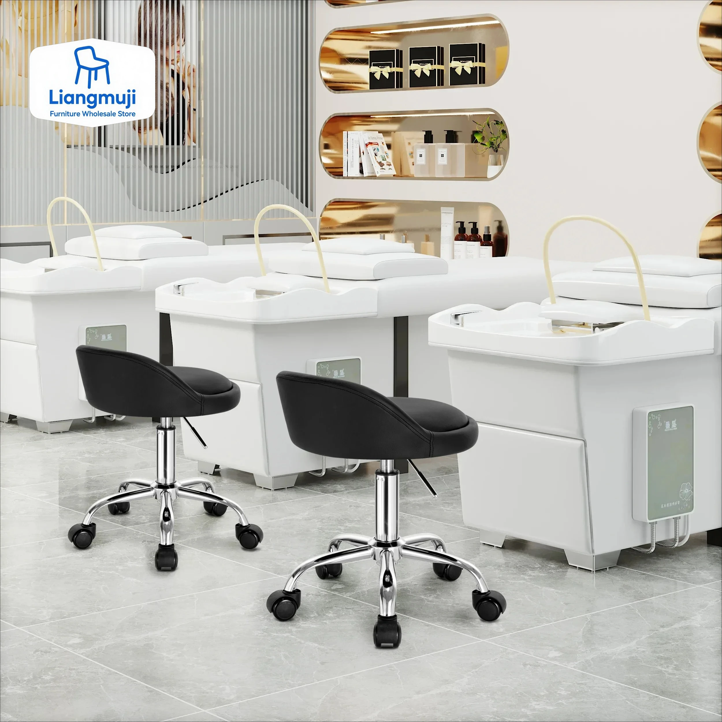 IP20  WOLTU Swivel Office Stool with Wheels Height Adjustable Roller Rocker with Low Backrest Work Computer Chair Dressing Stool