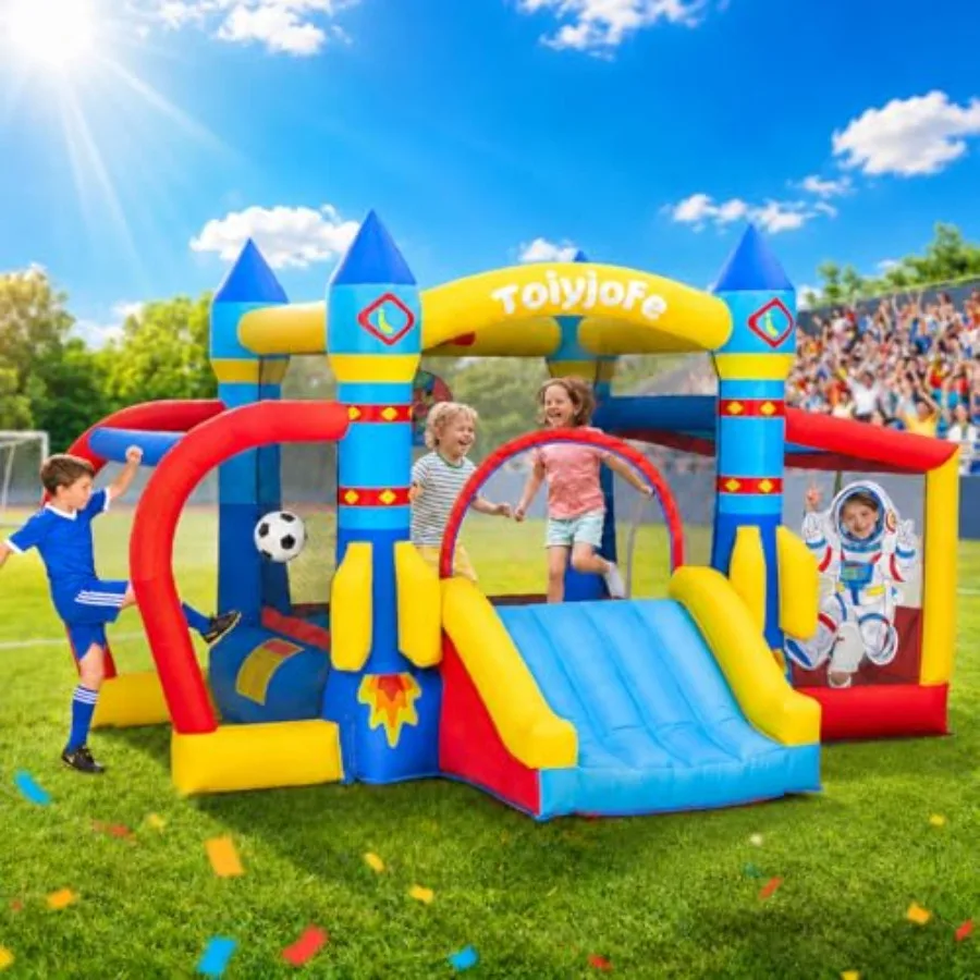 

Bounce House for 3-8, Space Adventure 11.5FT × 10FT Inflatable Bouncy Castle, PVC Material, Blue-Red Color, 7-in-1 with Slide B