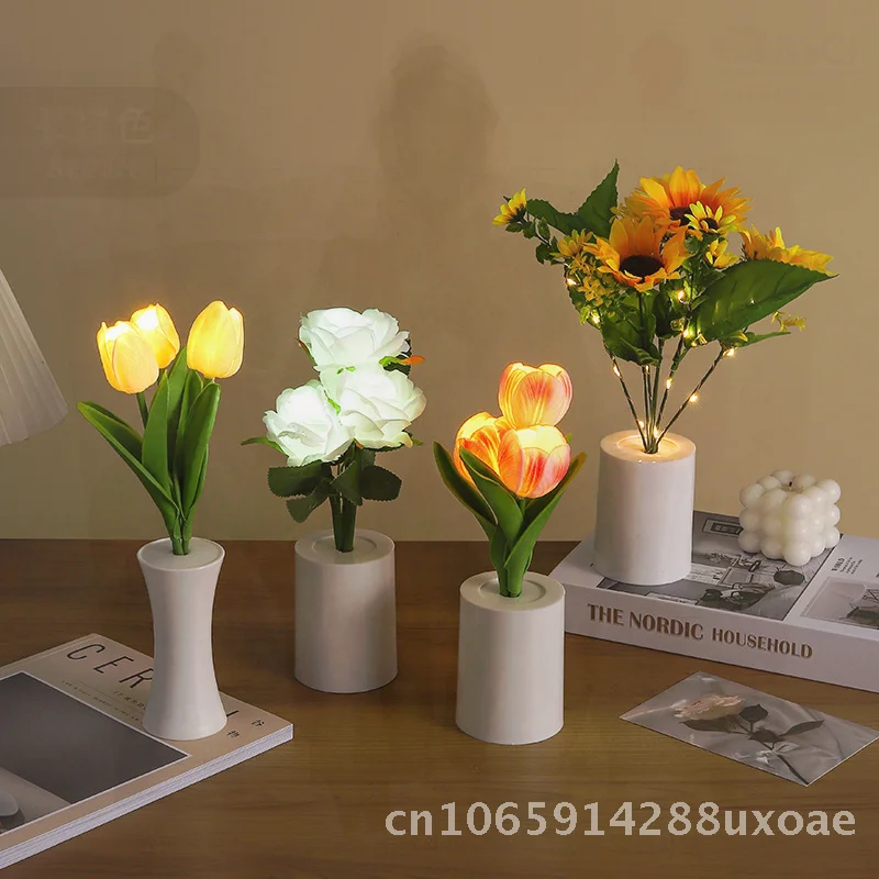 

Luminous Night Light Bouquet - Blue Rose Tulip Thistle Lavender Sunflower Christmas Tree Simulation Flowers Plastic Decorative