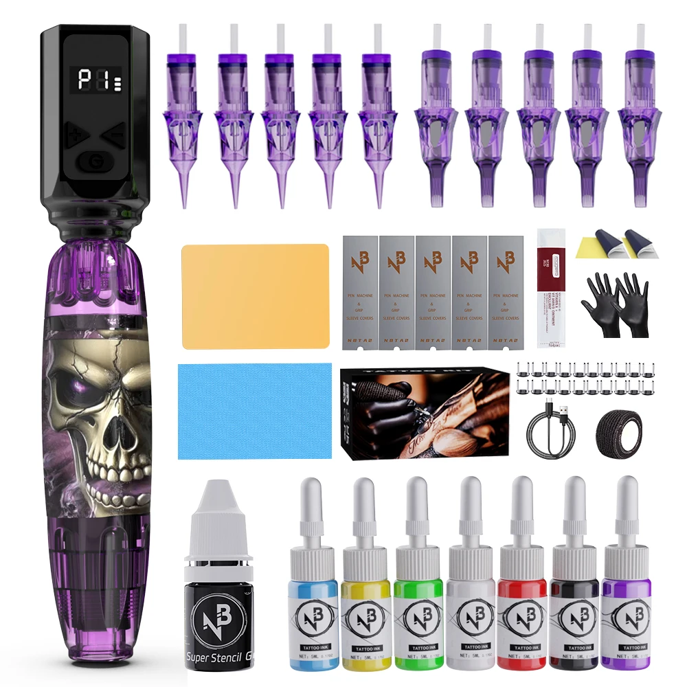 

Wireless Tattoo Pen Kit, Wireless Tattoo Machine, Includes 10 Tattoo Needles and 2 Disposable Cap Tattoo Ink Cups, Tattoo Pen Machine Pen Holder, Transfer Paper and Other Tattoo Supplies, Suitable for Tattoo Beginners