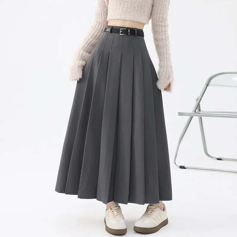 Solid Elegant High Waisted Long Skirts 2025 Spring Fashion Slim Pleated Skirts Korean Style Women's Clothing A-line Skirts