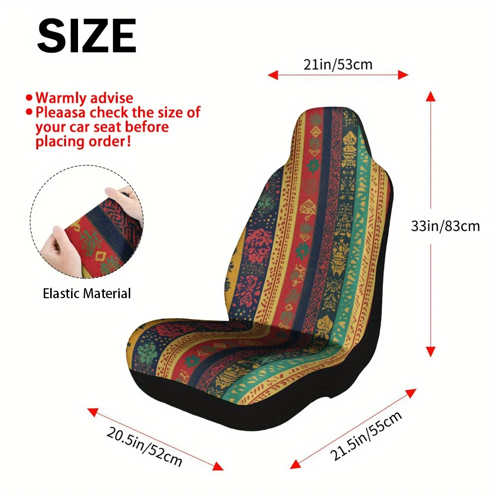 Set Of 2, Vibrant Tribal Stripes Universal Car Seat Covers – Stylish, Premium Quality Protectors For Car Seats, Fits Most Vehicl
