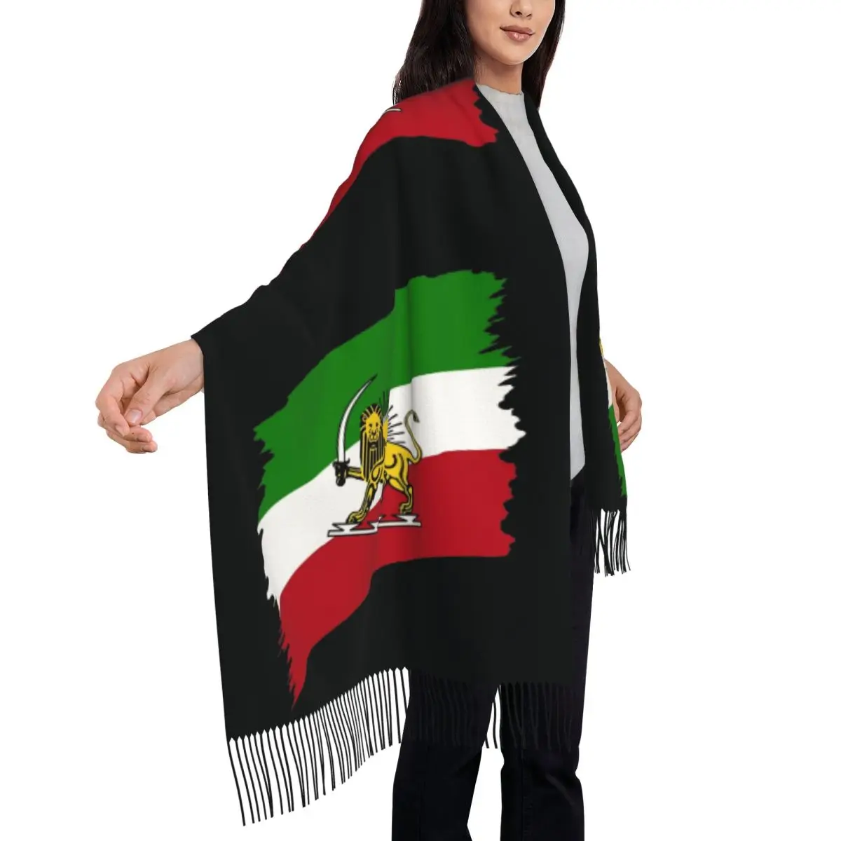 

Men Women Scarf Warm Soft Iran Flag With Lion Large Scarves with Tassel Iranian Vintage Shawl Wraps Autumn New Design Bandana