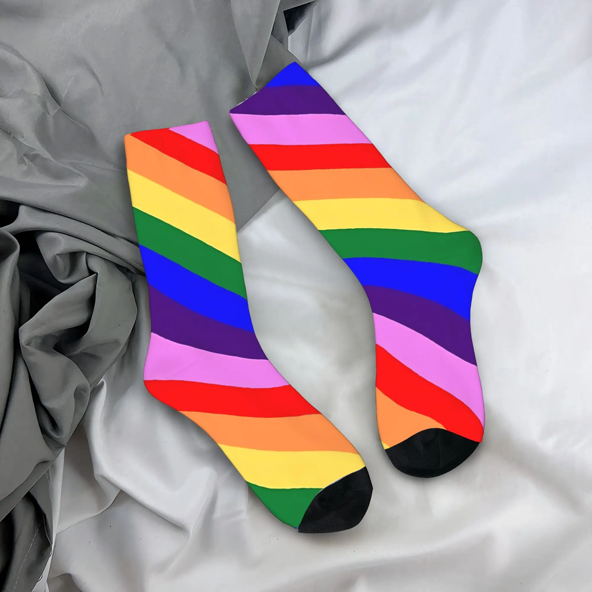 Diagonal Rainbow Stripes Multiple Colors Socks Spring  Stockings Trendy Men Breathable Socks Design Outdoor Anti Slip Socks