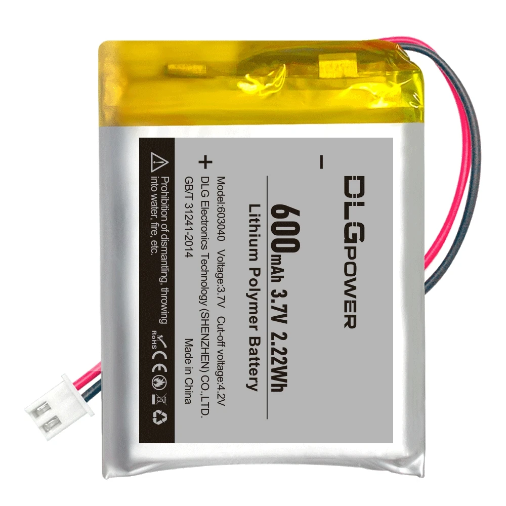 DLGpower 603040 3.7V Lithium Polymer Battery 600mAh Rechargeable Lithium Ion Battery for Beauty Meter Kids Storyteller Speaker