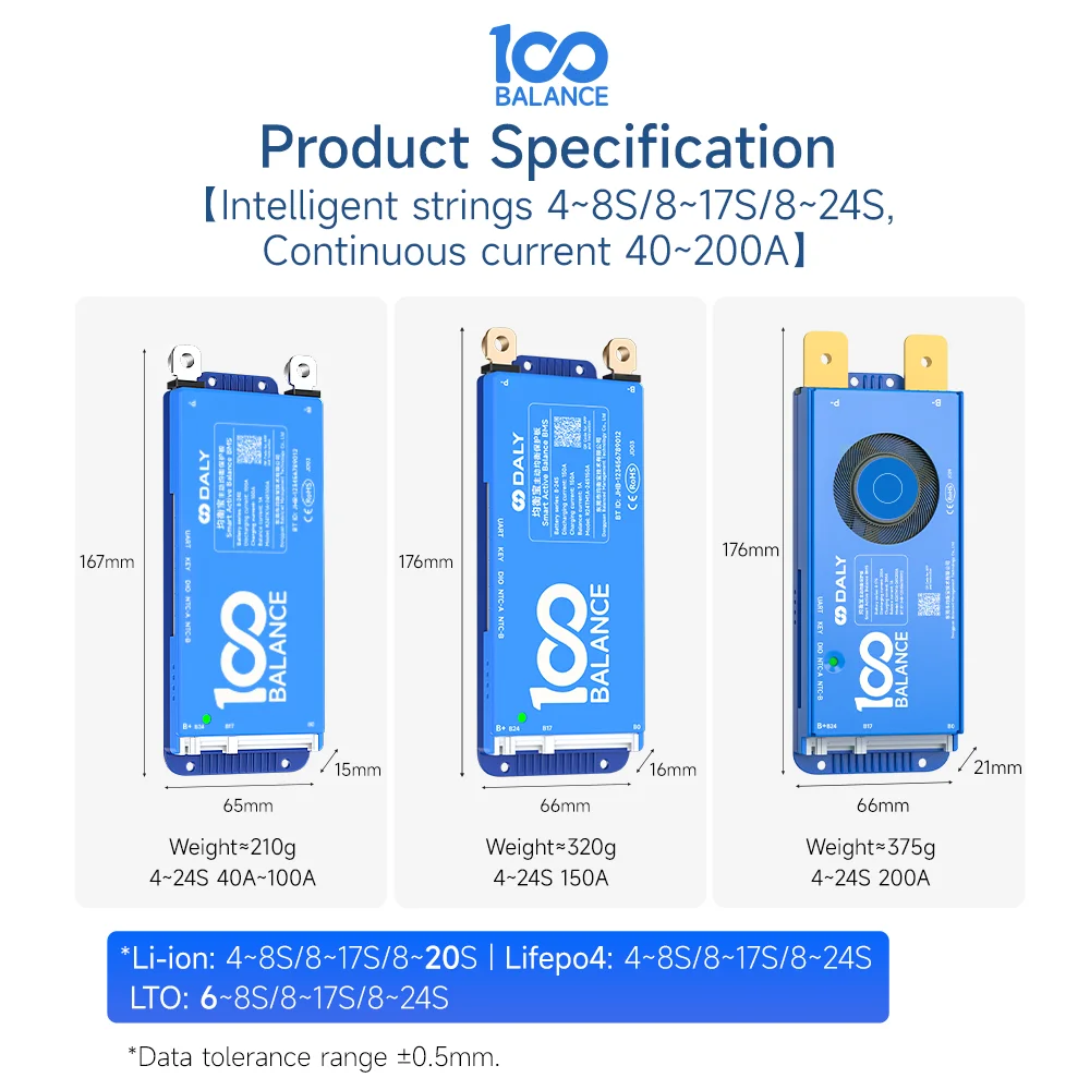 Daly BMS Smart BMS 4S Lifepo4 Bluetooth WIFI BMS 7S 8S 24S 40A 60A 80A Active Balance BMS 16S 48V Lifepo4 BMS Lifepo4 100A