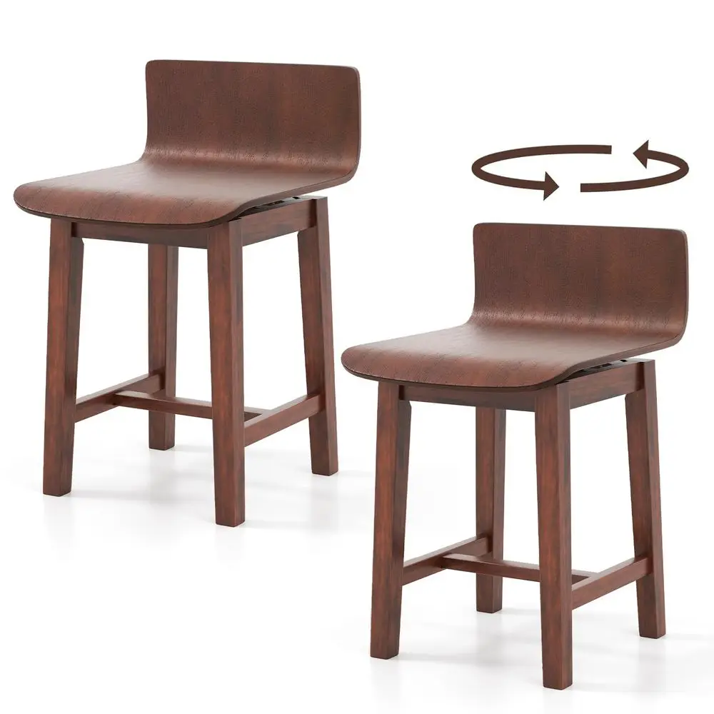Swivel Solid Wood Dining Stools Set of 2, 19inch Counter Height Chairs with Low Back, Footrest, Farmhouse Wooden Armless barsto