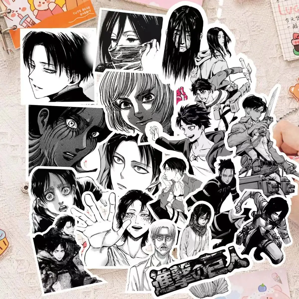 60pcs Attack on Titan Black and White Stickers Mikasa Allen Levi Stickers Notebooks Pinup Picture Decoration For Kids Toy