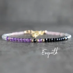 Empath Protection Bracelet with Black Tourmaline Rose Quartz Amethyst Labradorite, Crystals Jewelry, Adjustable Healing
